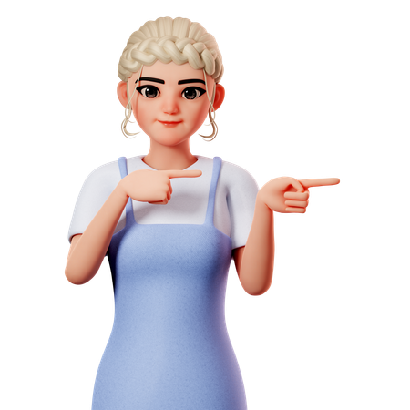 Sweet Female Pointing To Right Side Using Both Hand  3D Illustration