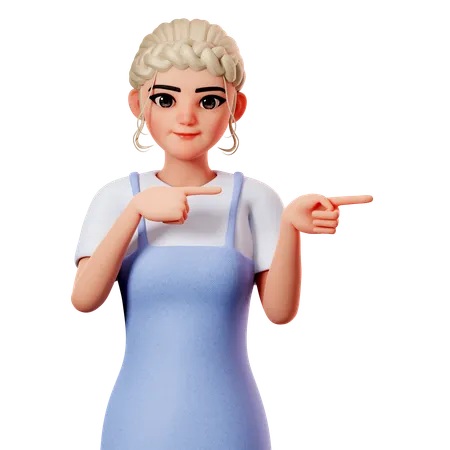 Sweet Female Pointing To Right Side Using Both Hand  3D Illustration