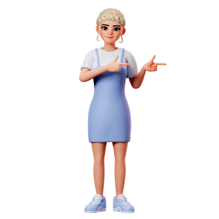 Sweet Female Pointing To Right Side Using Both Hand  3D Illustration