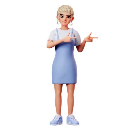 Sweet Female Pointing To Right Side Using Both Hand  3D Illustration