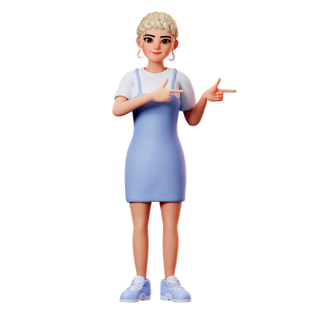 Sweet Female Pointing To Right Side Using Both Hand 3D Illustration