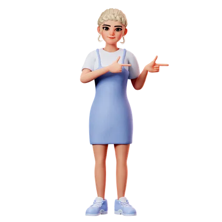 Sweet Female Pointing To Right Side Using Both Hand 3D Illustration