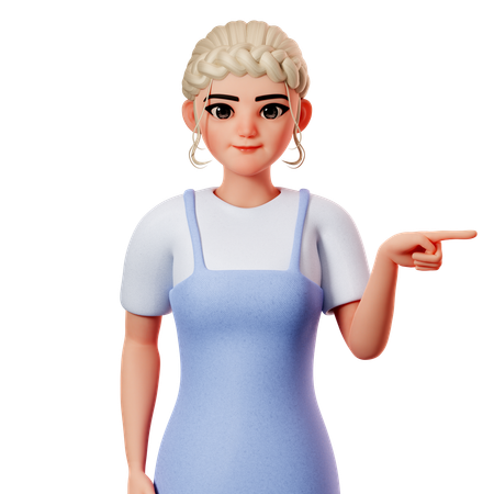 Sweet Female Pointing To Right Side Using Right Hand  3D Illustration