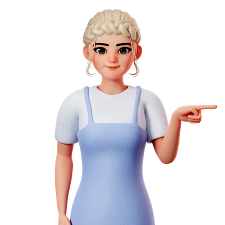 Sweet Female Pointing To Right Side Using Right Hand  3D Illustration