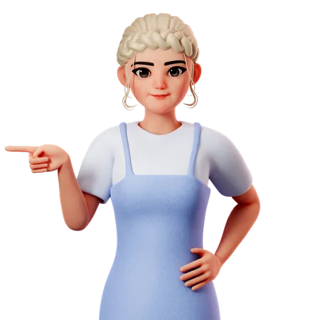 Sweet Female Pointing To Right Side Using Left Hand  3D Illustration