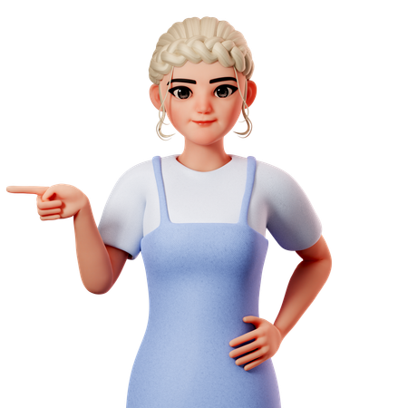 Sweet Female Pointing To Right Side Using Left Hand 3D Illustration