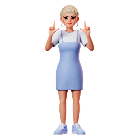 Sweet Female Pointing To Top Side Using Both Hand  3D Illustration