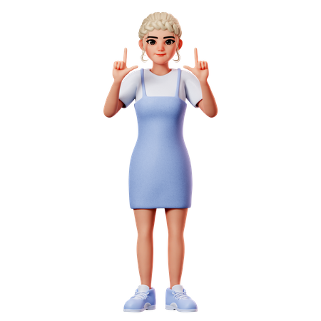Sweet Female Pointing To Top Side Using Both Hand 3D Illustration