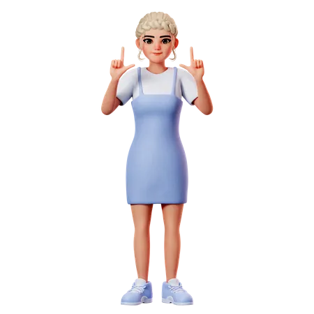 Sweet Female Pointing To Top Side Using Both Hand 3D Illustration