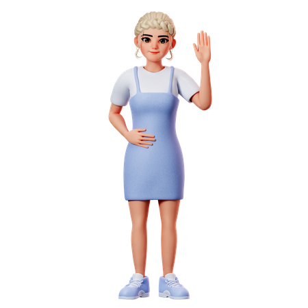 Sweet Female Raise Right Hand 3D Illustration