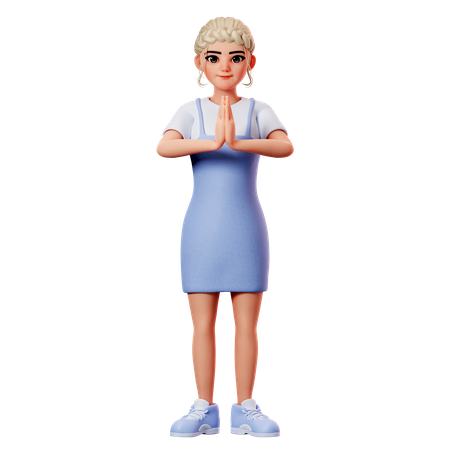 Sweet Female Showing Namaste  3D Illustration