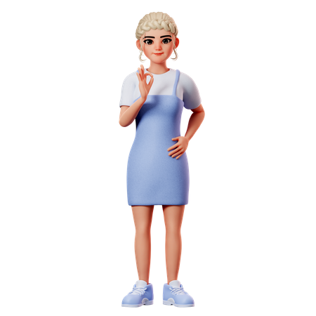 Sweet Female Showing Ok Gesture Using Left Hand  3D Illustration