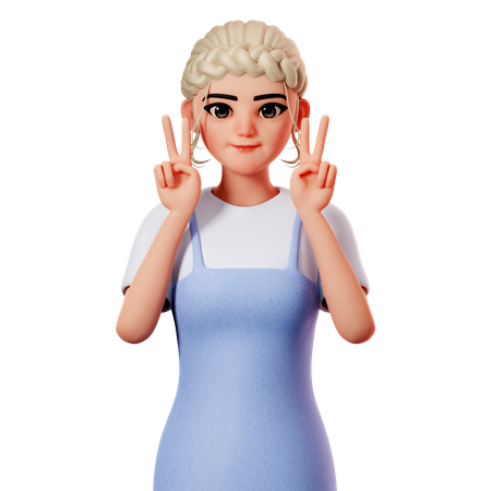 Sweet Female Showing Peace Gesture Using Both Hand  3D Illustration