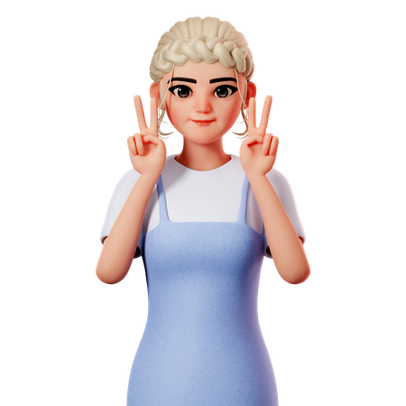Sweet Female Showing Peace Gesture Using Both Hand 3D Illustration