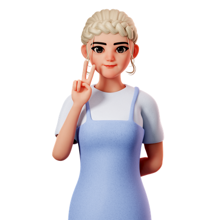 Sweet Female Showing Peace Gesture Using Left Hand  3D Illustration