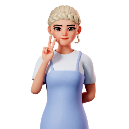 Sweet Female Showing Peace Gesture Using Left Hand  3D Illustration