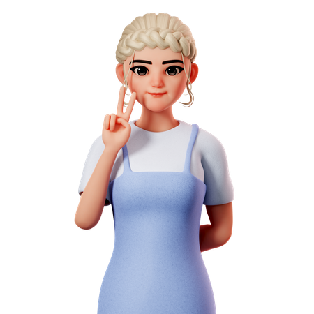 Sweet Female Showing Peace Gesture Using Left Hand 3D Illustration