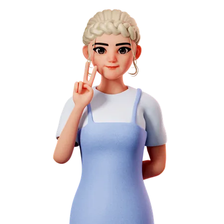 Sweet Female Showing Peace Gesture Using Left Hand 3D Illustration