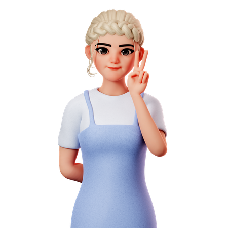 Sweet Female Showing Peace Gesture Using Right Hand  3D Illustration