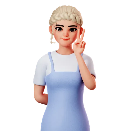 Sweet Female Showing Peace Gesture Using Right Hand  3D Illustration