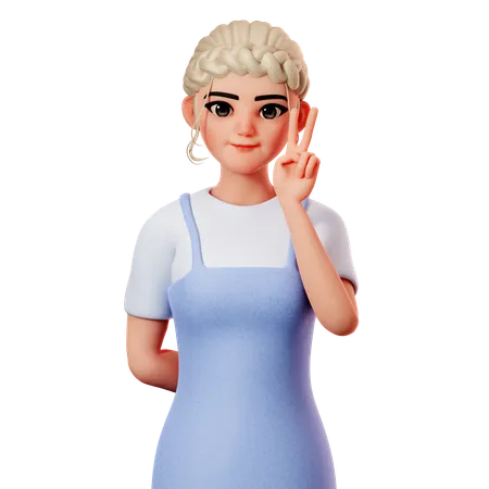 Sweet Female Showing Peace Gesture Using Right Hand 3D Illustration