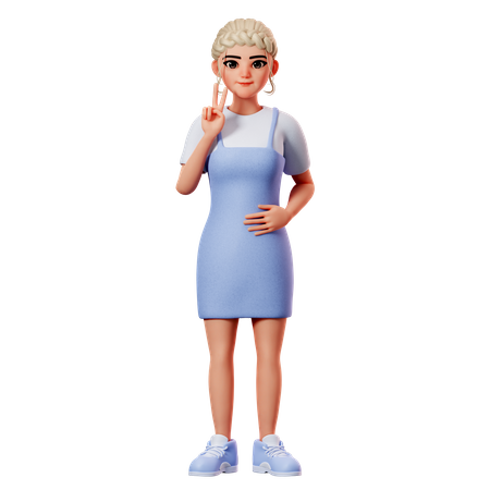 Sweet Female Showing Peace Gesture With Left Hand  3D Illustration