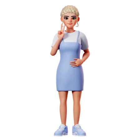 Sweet Female Showing Peace Gesture With Left Hand  3D Illustration