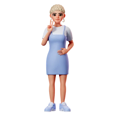 Sweet Female Showing Peace Gesture With Left Hand 3D Illustration