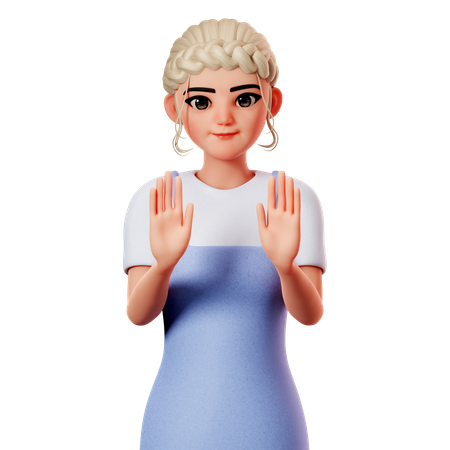 Sweet Female Showing Stop Hand Gesture  3D Icon