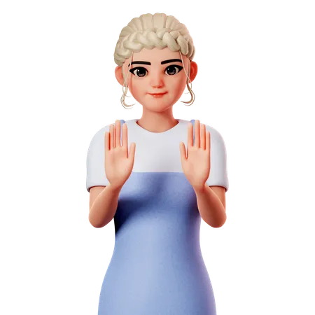 Sweet Female Showing Stop Hand Gesture  3D Illustration