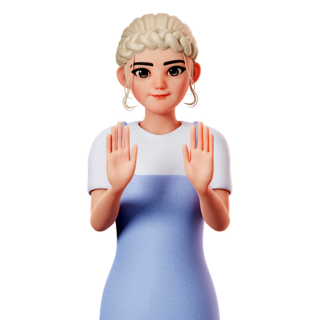 Sweet Female Showing Stop Hand Gesture 3D Illustration