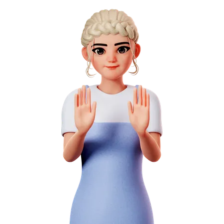 Sweet Female Showing Stop Hand Gesture 3D Illustration