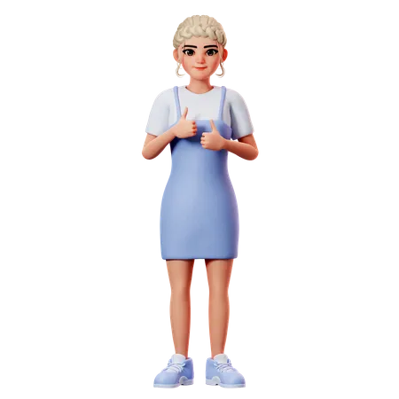 Sweet Female Showing Thumbs Up Gesture With Both Hand  3D Illustration