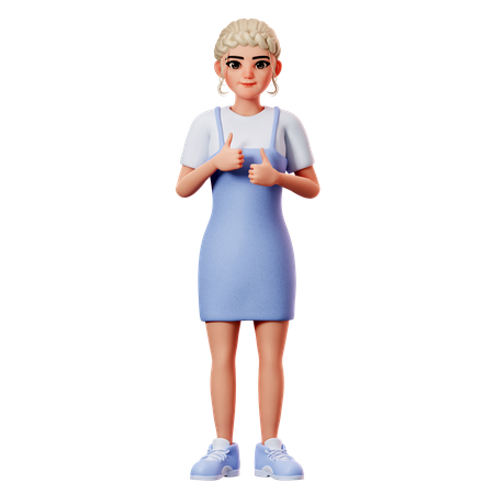 Sweet Female Showing Thumbs Up Gesture With Both Hand 3D Illustration