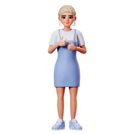 Sweet Female Showing Thumbs Up Gesture With Both Hand 3D Illustration