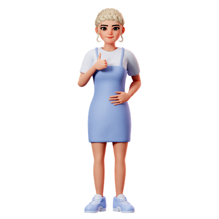 Sweet Female Showing Thumbs Up Gesture With Left Hand  3D Icon