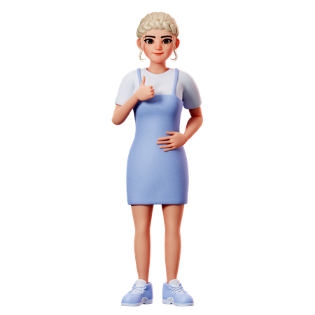Sweet Female Showing Thumbs Up Gesture With Left Hand 3D Illustration