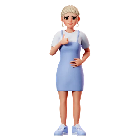Sweet Female Showing Thumbs Up Gesture With Left Hand 3D Illustration
