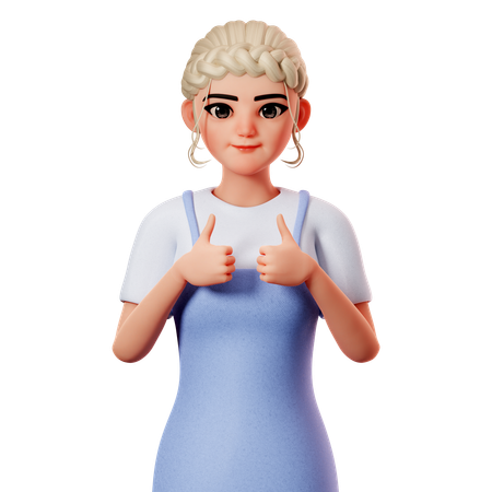 Sweet Female Showing Thumbs Up Using Both Hand  3D Illustration