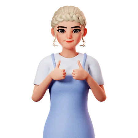 Sweet Female Showing Thumbs Up Using Both Hand  3D Illustration