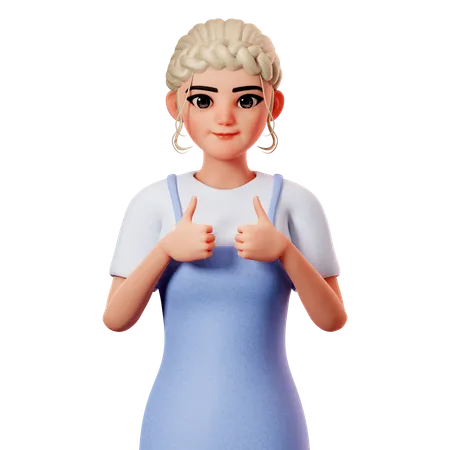 Sweet Female Showing Thumbs Up Using Both Hand 3D Illustration