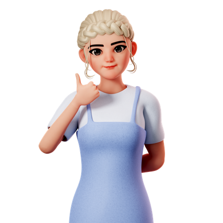 Sweet Female Showing Thumbs Up Using Left Hand  3D Illustration