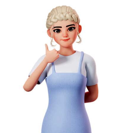 Sweet Female Showing Thumbs Up Using Left Hand 3D Illustration