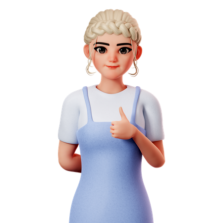 Sweet Female Showing Thumbs Up Using Right Hand  3D Illustration