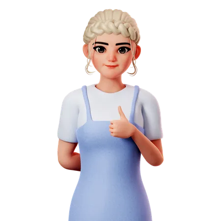 Sweet Female Showing Thumbs Up Using Right Hand  3D Illustration