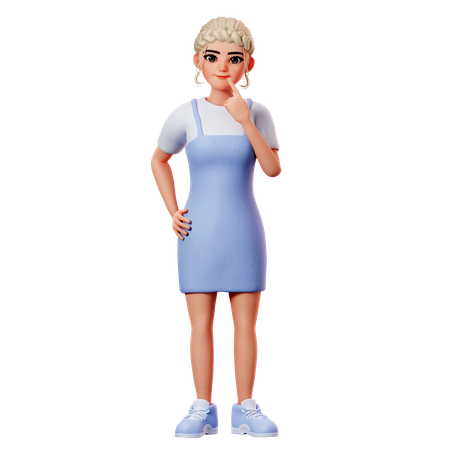Sweet Female Thinking Gesture  3D Icon