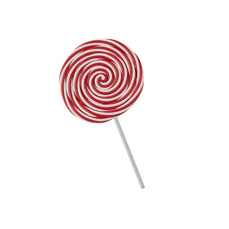 Sweet Red And White Candy On A Stick 3D Icon
