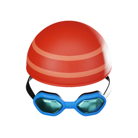 水上スポーツの水泳帽とゴーグル。水泳のトレーニング、競技、水泳用具の必需品を説明するのに最適です。 3 D レンダリング イラスト 3D Icon