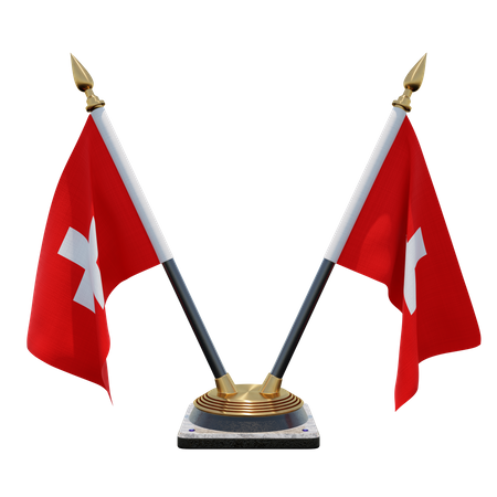 Switzerland Double Desk Flag Stand  3D Flag