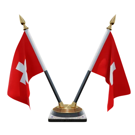 Switzerland Double Desk Flag Stand  3D Flag